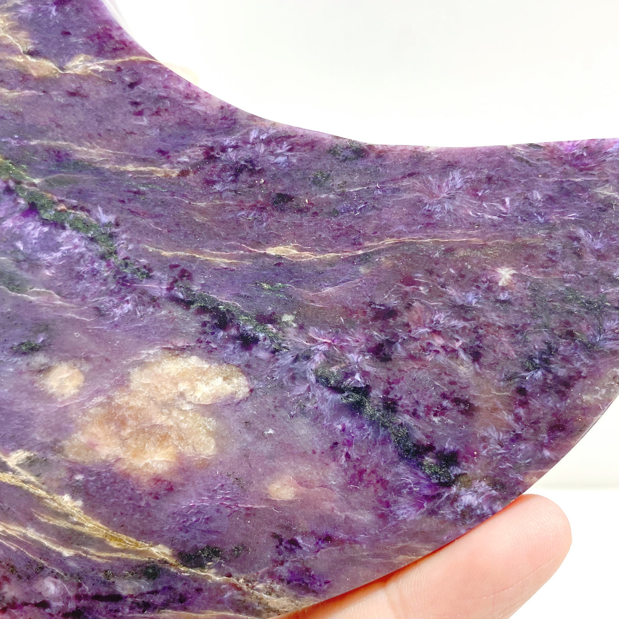 Large Charoite Moon Carving With Stand