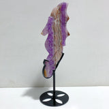 Amethyst Mixed Stripe Agate Flying Dragon Carving With Stand
