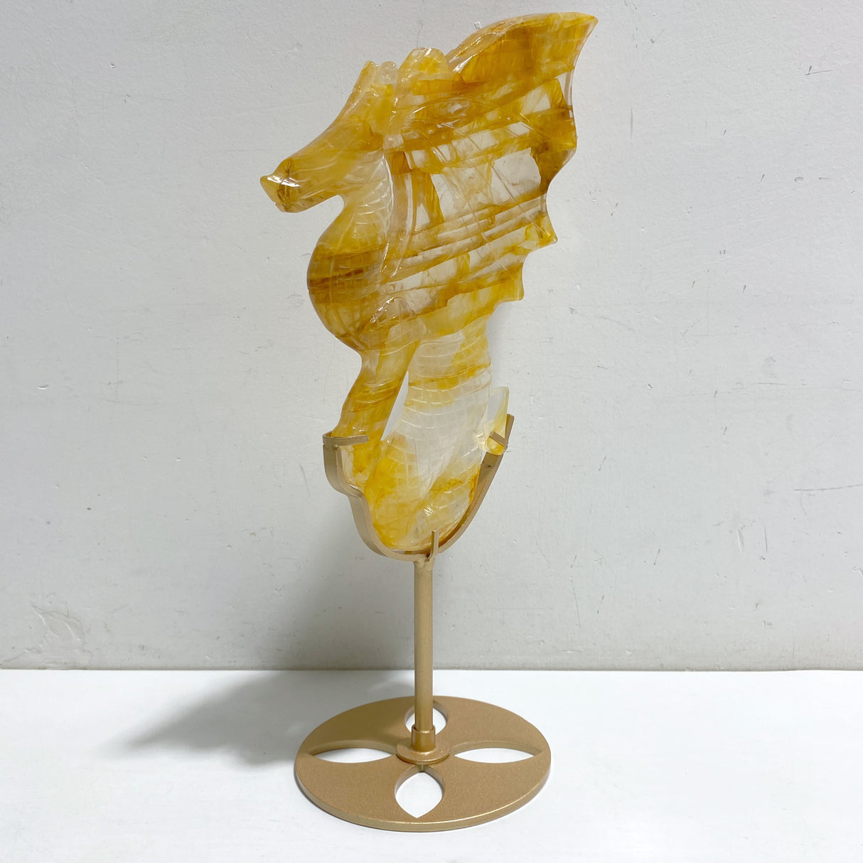 Hematoid Quartz Golden Fire Quartz Flying Dragon Carving With Stand