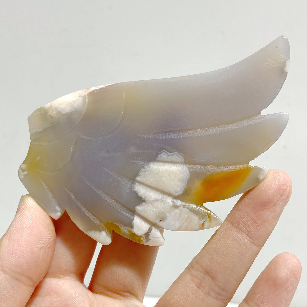 2 Pairs Sakura Flower Agate Heart Wing Carving With Stand
