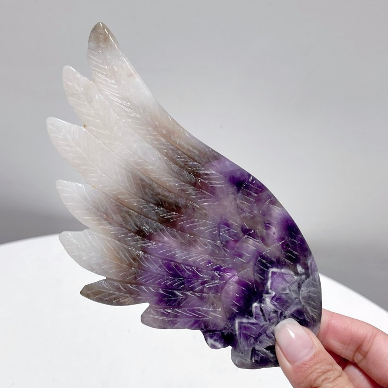 Chevron Amethyst Angel Wing Carving With Stand - Wholesale Crystals