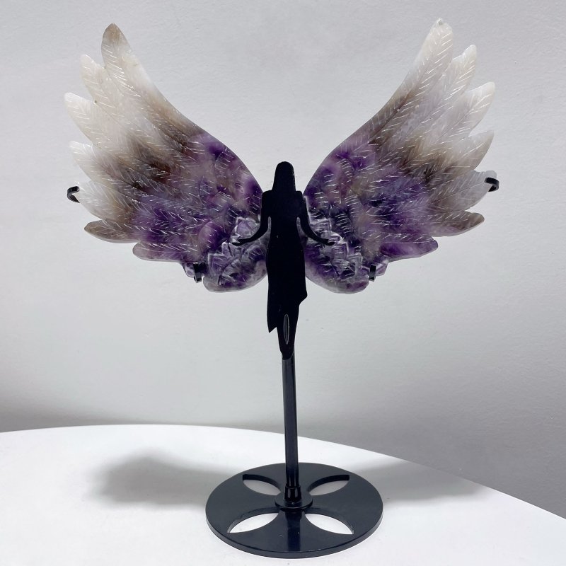 Chevron Amethyst Angel Wing Carving With Stand - Wholesale Crystals