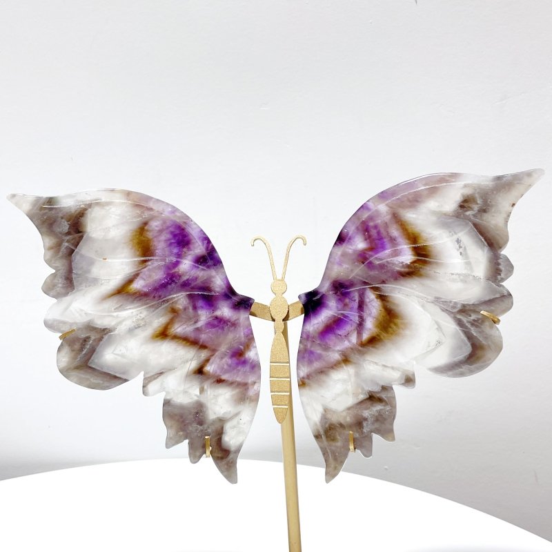 Chevron Amethyst Butterfly Wing Carving With Stand - Wholesale Crystals