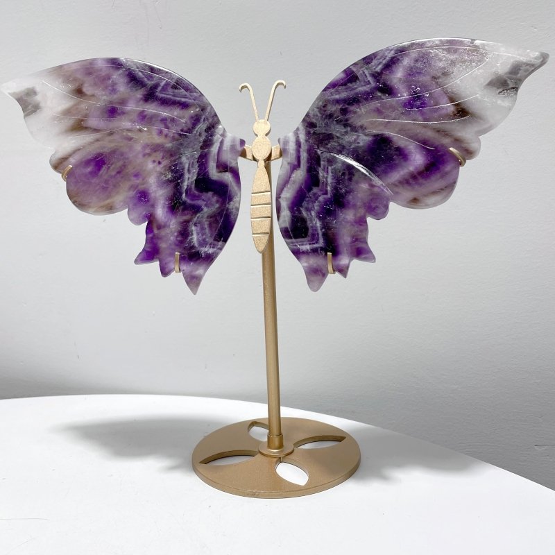 Chevron Amethyst Butterfly Wing Carving With Stand - Wholesale Crystals