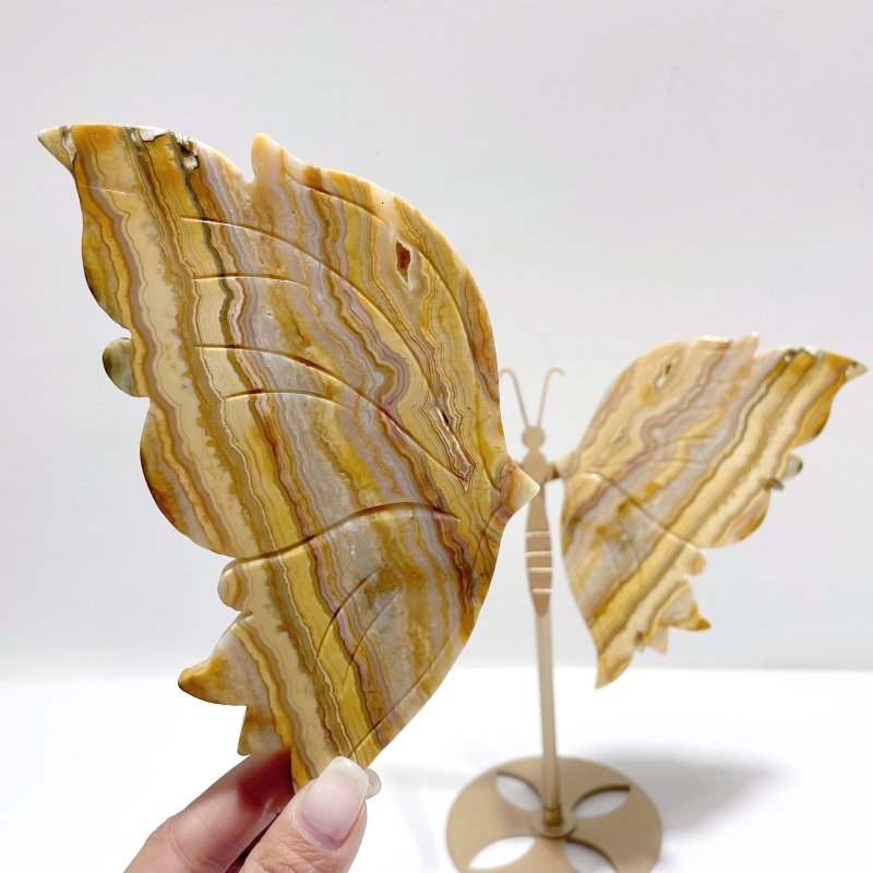 Crazy Agate Butterfly Wing Carving With Stand - Wholesale Crystals