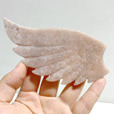 Unique Pink Agate Heart Wing Carving With Stand