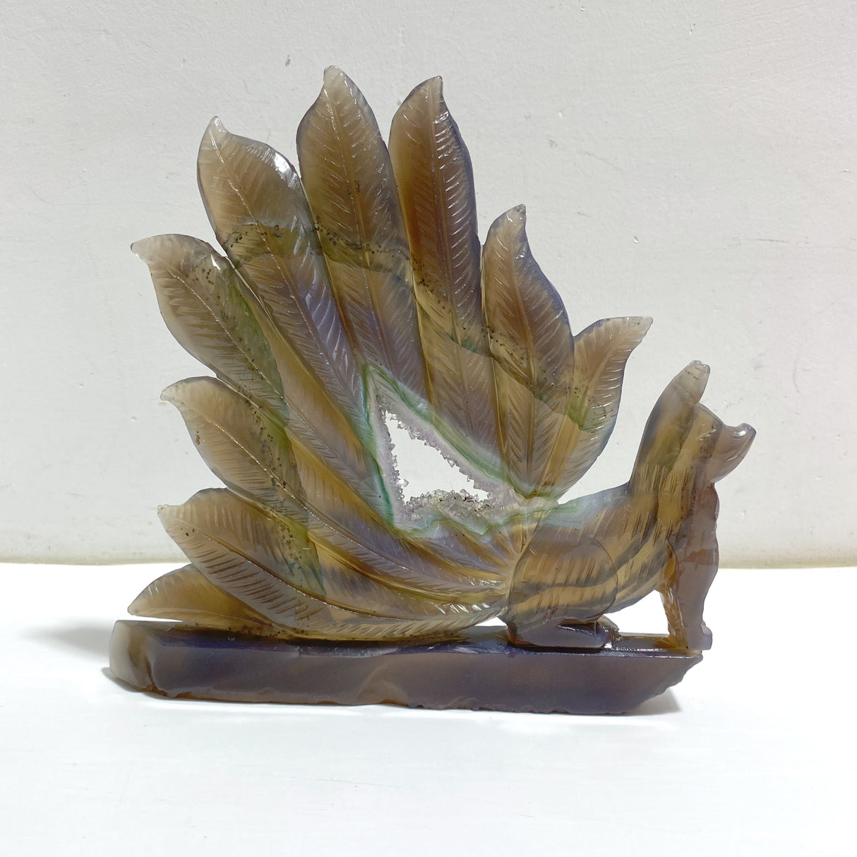 Geode Agate Druzy Nine-tailed Fox Carving #13