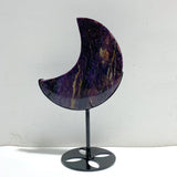 Large Charoite Moon Carving With Stand