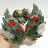 Africa Blood Stone Heart Wing Carving With Stand