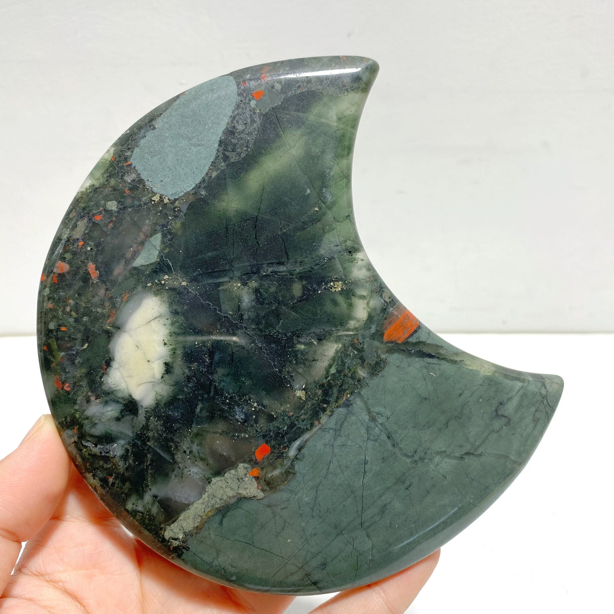 5 Pieces Large Africa Blood Stone Moon Carving With Stand