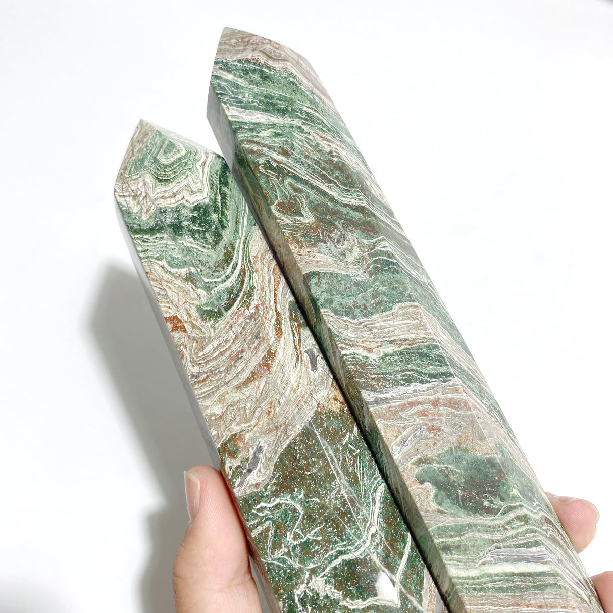 5 Pieces Tall Green Stripe Jasper Point #4