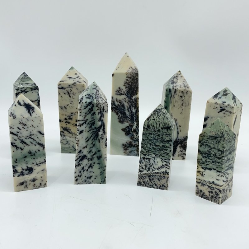 Dendritic Sage Jasper Tree Stone Four-Sided Tower Point Wholesale -Wholesale Crystals