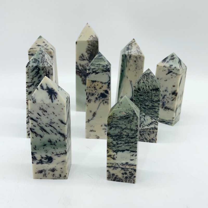 Dendritic Sage Jasper Tree Stone Four-Sided Tower Point Wholesale -Wholesale Crystals