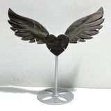 Silver Sheen Obsidian Heart Wing Carving With Stand