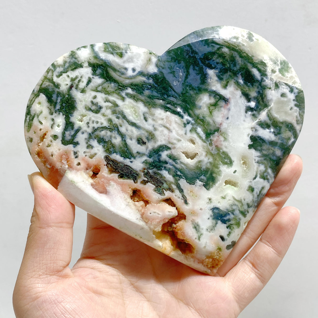 20 Pieces Large Geode Green & Pink Moss Agate Heart