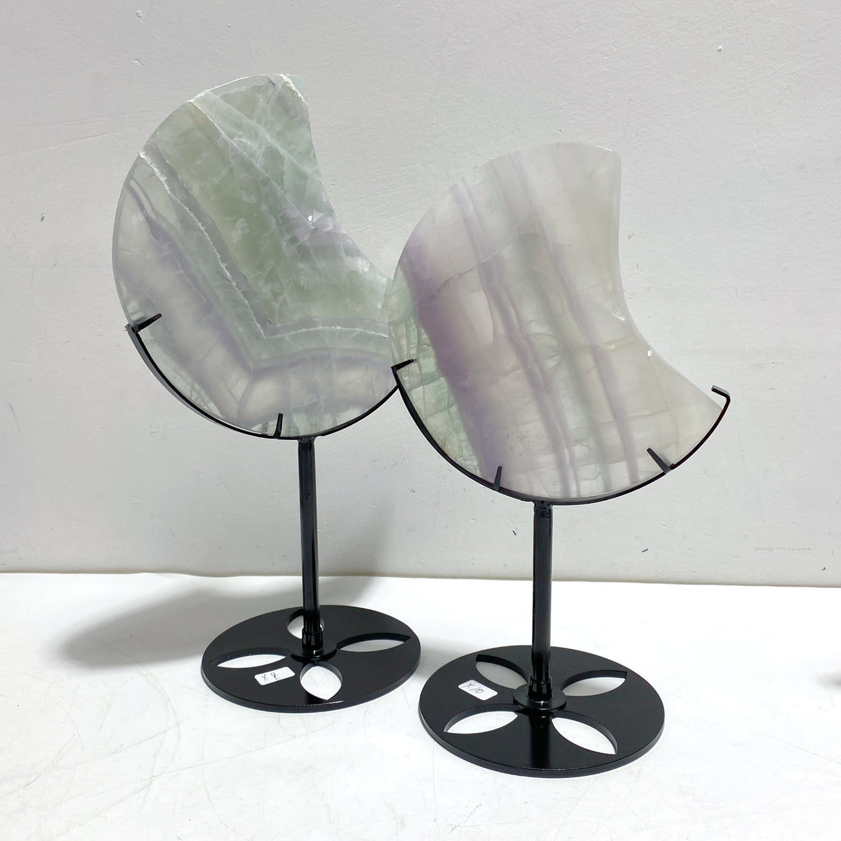 4 Pieces Fluorite Moon Carving With Stand