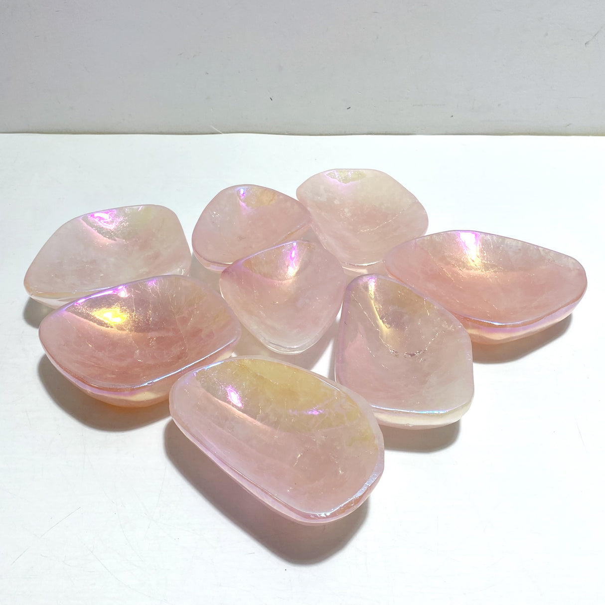 8 Pieces Aura Rose Quartz Bowl Carving