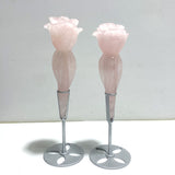 5 Pieces Rose Quartz Chevron Amethyst Flower Carving With Stand