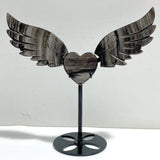 Silver Sheen Obsidian Heart Wing Carving With Stand