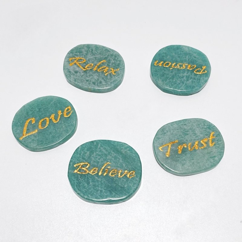 Engraved Amazonite Golden Word Stones Single Words Wholesale - Wholesale Crystals