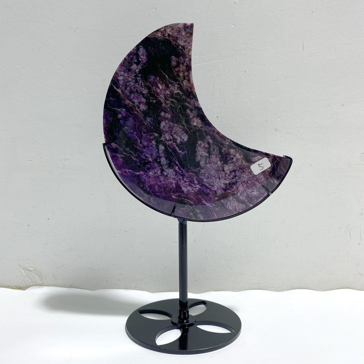 Large Charoite Moon Carving With Stand #5