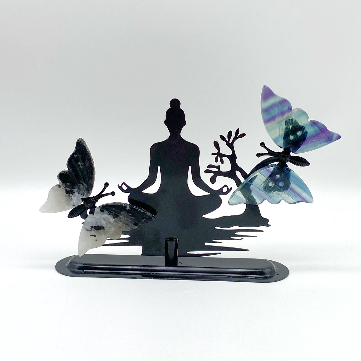 Mixed Materials Butterfly Wing Carving With Yoga Woman Stand Wholesale