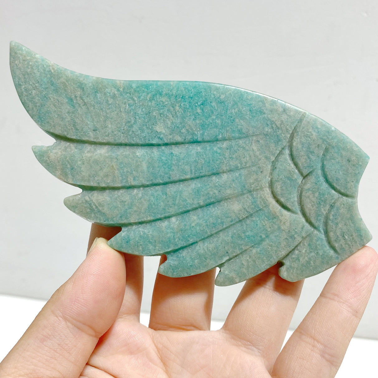 Amazonite Heart Wing Carving With Stand