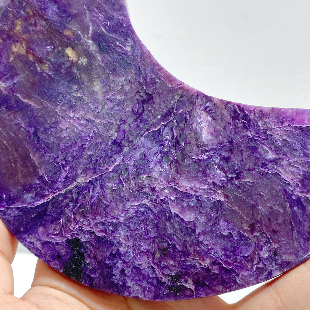 Large Charoite Moon Carving With Stand #10