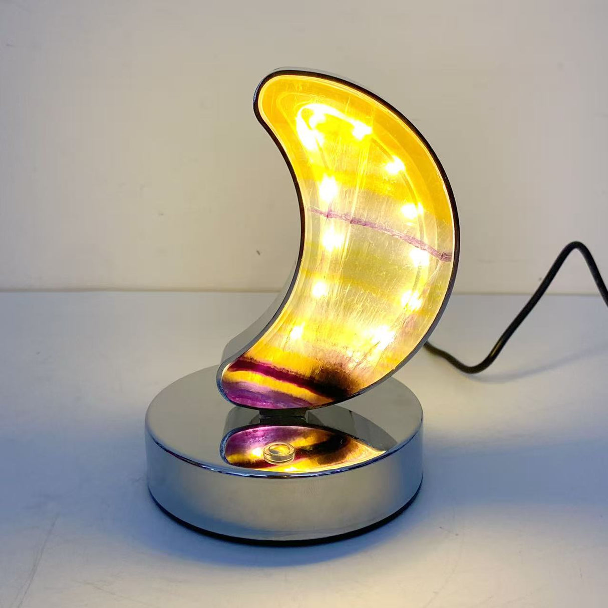 Beautiful Fluorite LED Table Lamp Moon Shape