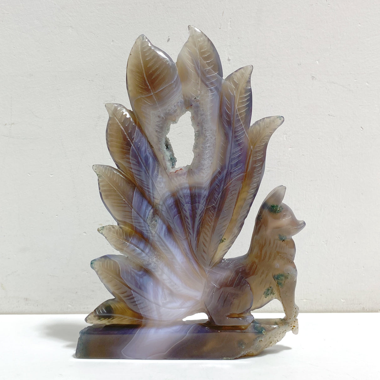 2 Pieces Geode Agate Druzy Nine-tailed Fox Carving #17