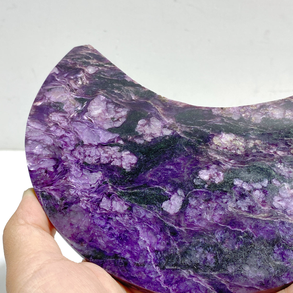 Large Charoite Moon Carving With Stand #5