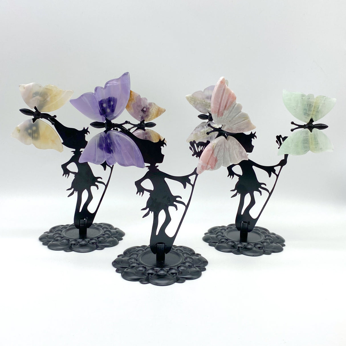 Wholesale Crystal Butterfly Wing Carving with Fairy Metal Stand (Mixed Materials)
