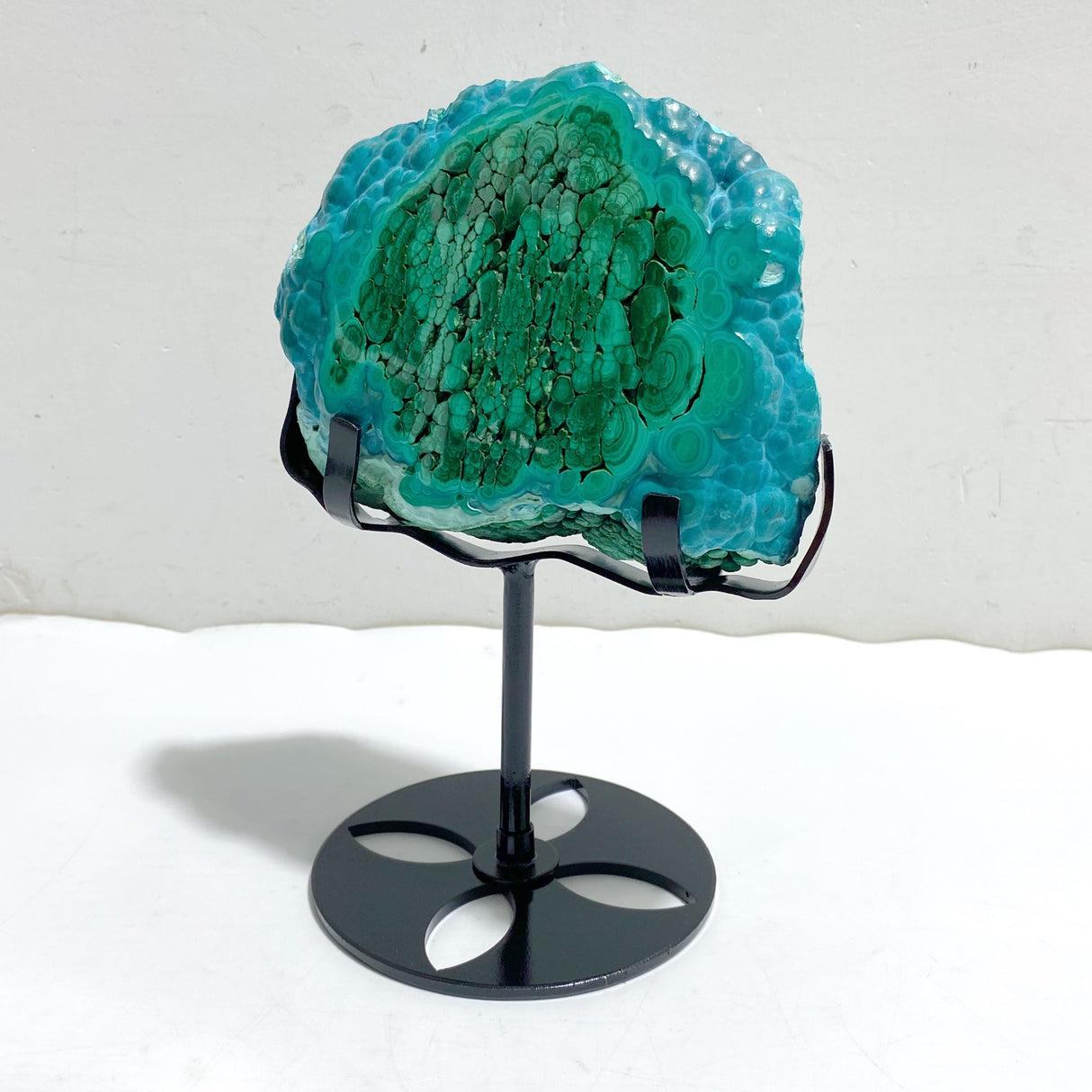 Unique Chrysocolla Mixed Malachite Specimen Raw Bottom With Stand