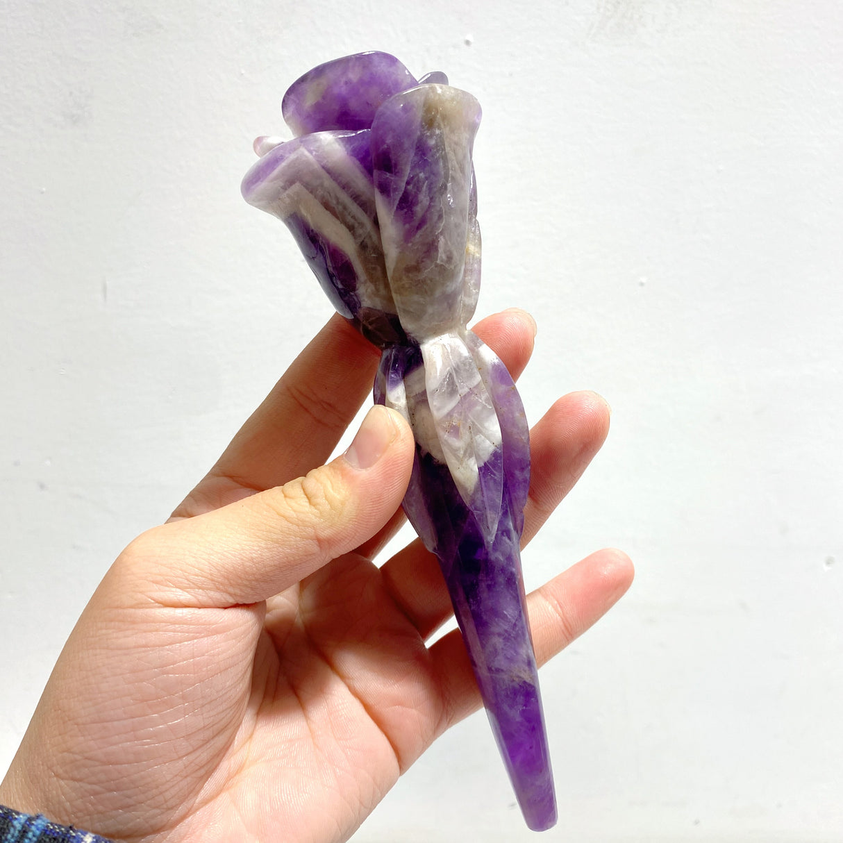 5 Pieces Rose Quartz Chevron Amethyst Flower Carving With Stand