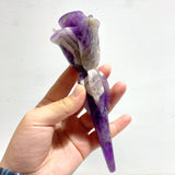 5 Pieces Rose Quartz Chevron Amethyst Flower Carving With Stand