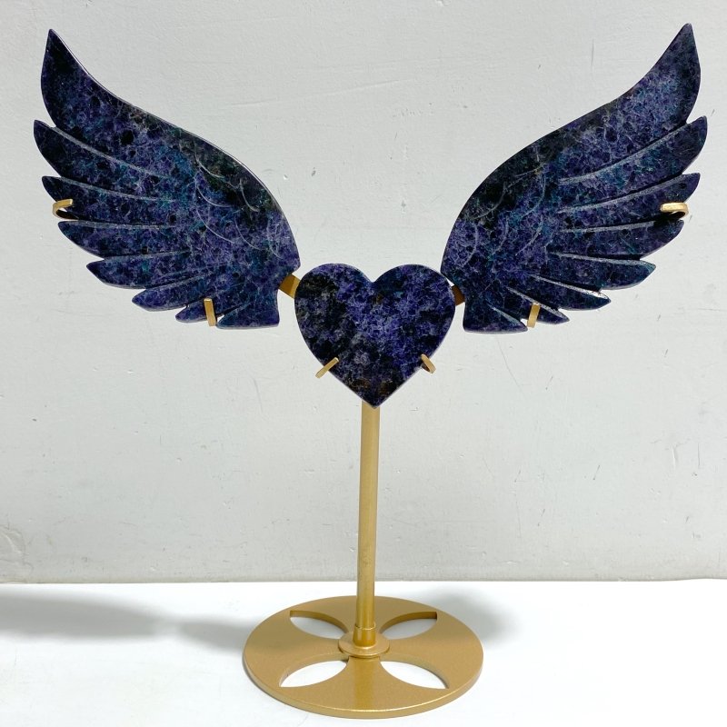 Fluorite Mixed Blue Apatite Heart Wing Carving With Stand -Wholesale Crystals