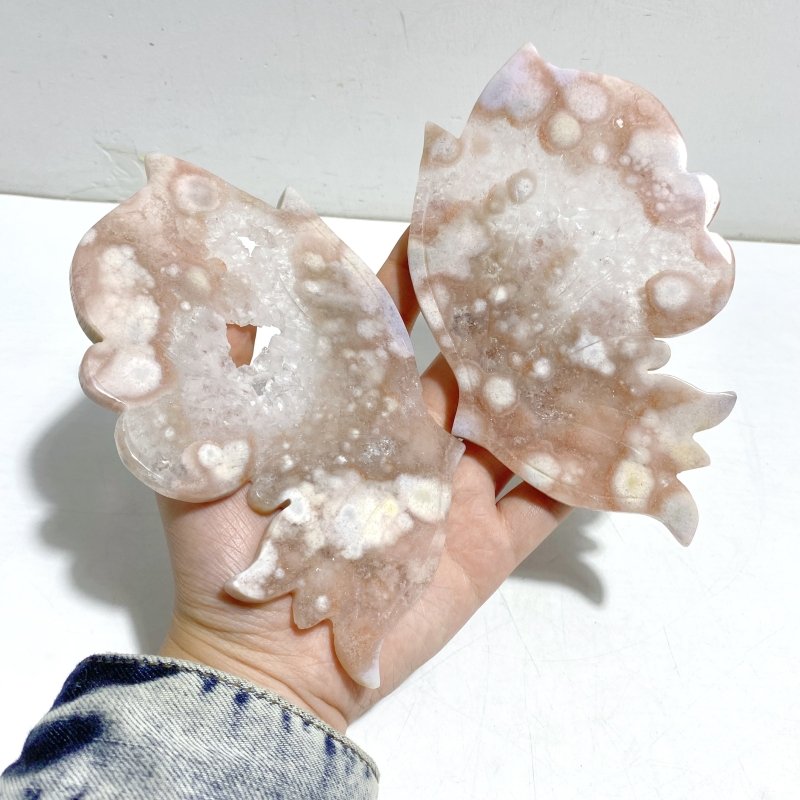 Geode Sakura Flower Agate Butterfly Wing Carving With Stand - Wholesale Crystals