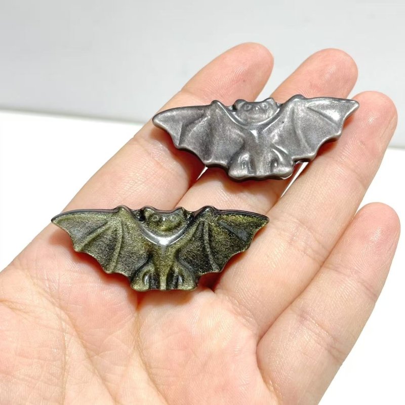 Gold Sheen Obsidian Silver Sheen Obsidian Bat Halloween Carving Wholesale - Wholesale Crystals
