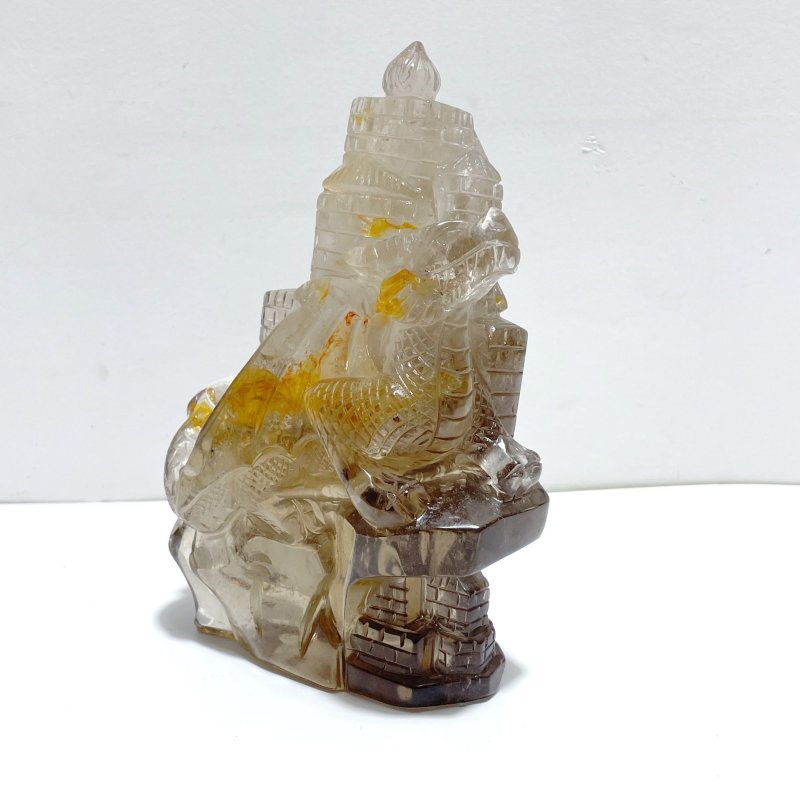 Golden Healer Quartz Hematoid Fire Quartz Flying Dragon Castle Carving - Wholesale Crystals
