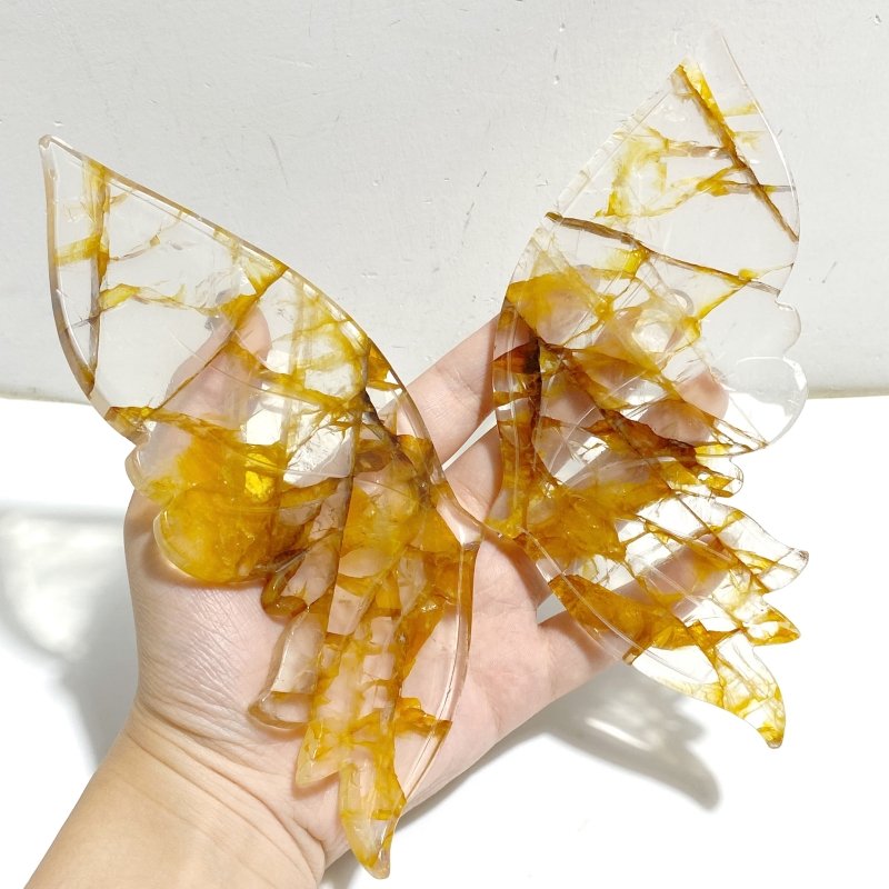 Golden Hematoid Quartz Fire Quartz Butterfly Wing Carving With Stand -Wholesale Crystals