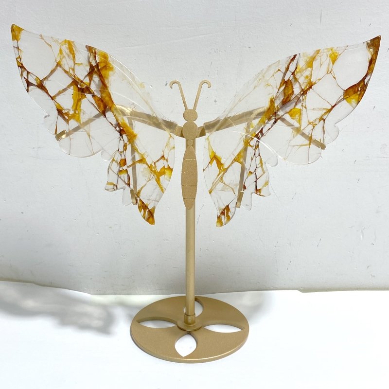 Golden Hematoid Quartz Fire Quartz Butterfly Wing Carving With Stand -Wholesale Crystals