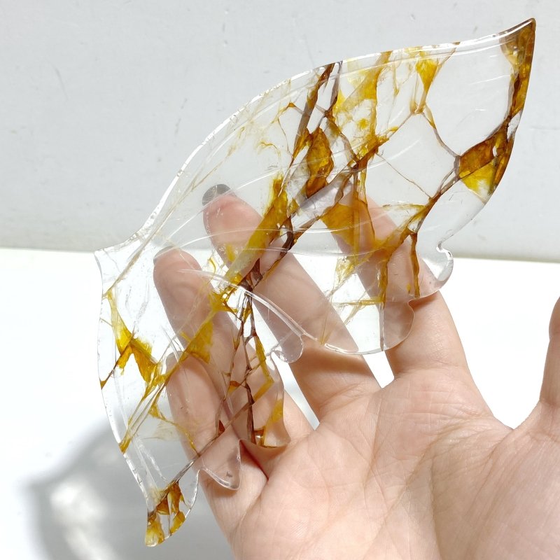 Golden Hematoid Quartz Fire Quartz Butterfly Wing Carving With Stand -Wholesale Crystals