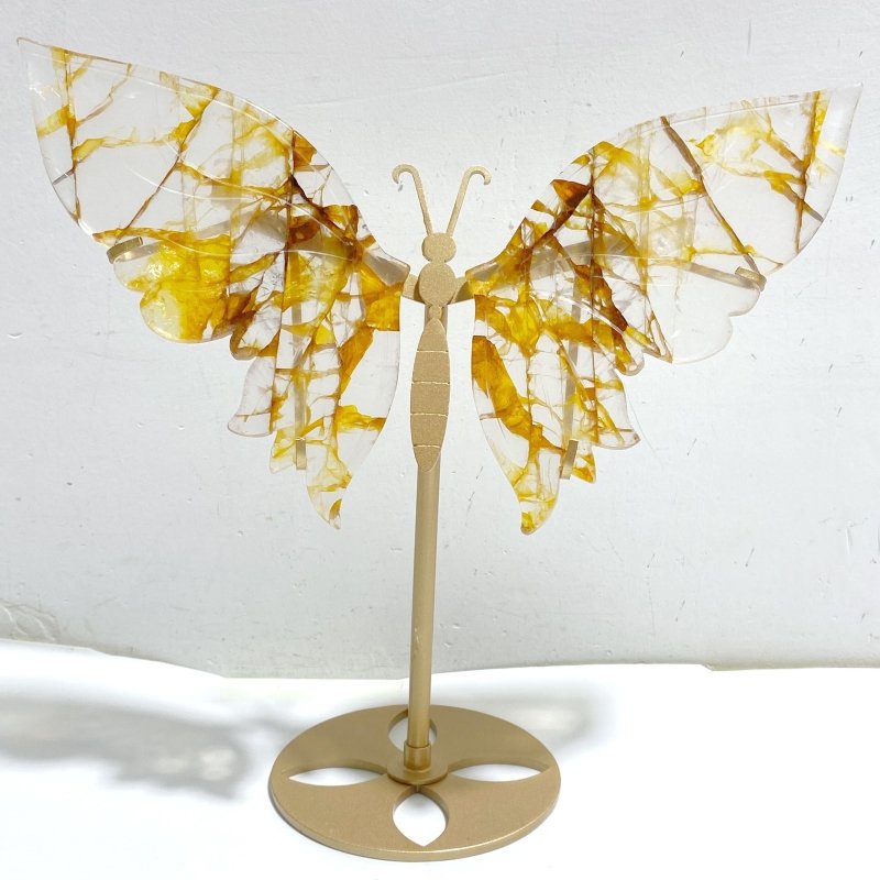 Golden Hematoid Quartz Fire Quartz Butterfly Wing Carving With Stand -Wholesale Crystals
