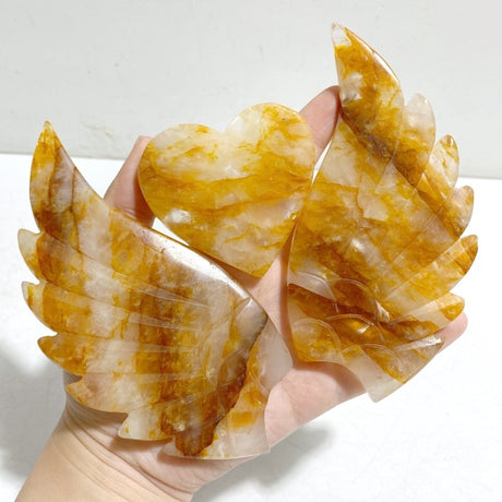 Golden Hematoid Quartz Fire Quartz Heart Wing Carving With Stand - Wholesale Crystals