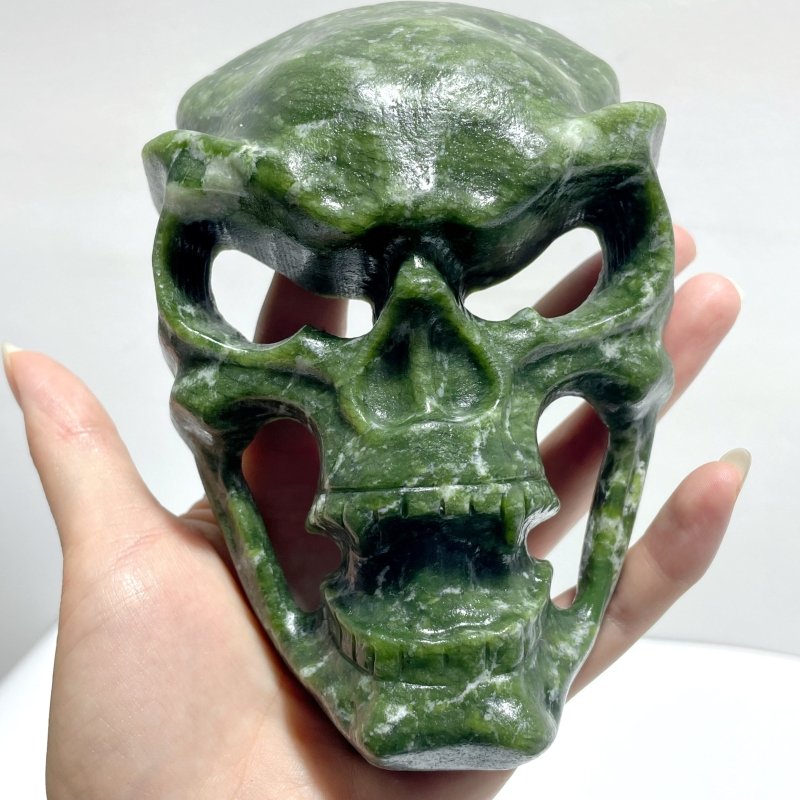 Green Jade Skull Large Mask Carving Wholesale - Wholesale Crystals