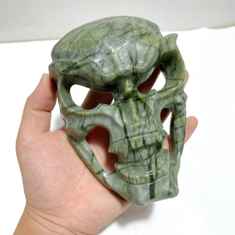 Green Jade Skull Large Mask Carving Wholesale - Wholesale Crystals
