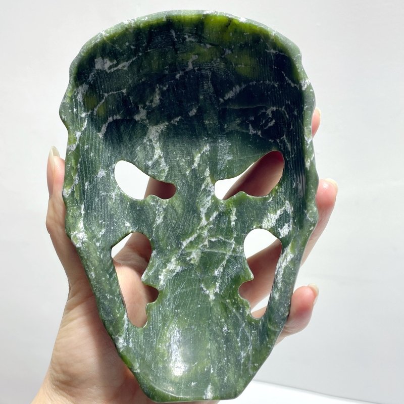 Green Jade Skull Large Mask Carving Wholesale - Wholesale Crystals