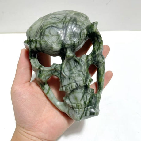 Green Jade Skull Large Mask Carving Wholesale - Wholesale Crystals