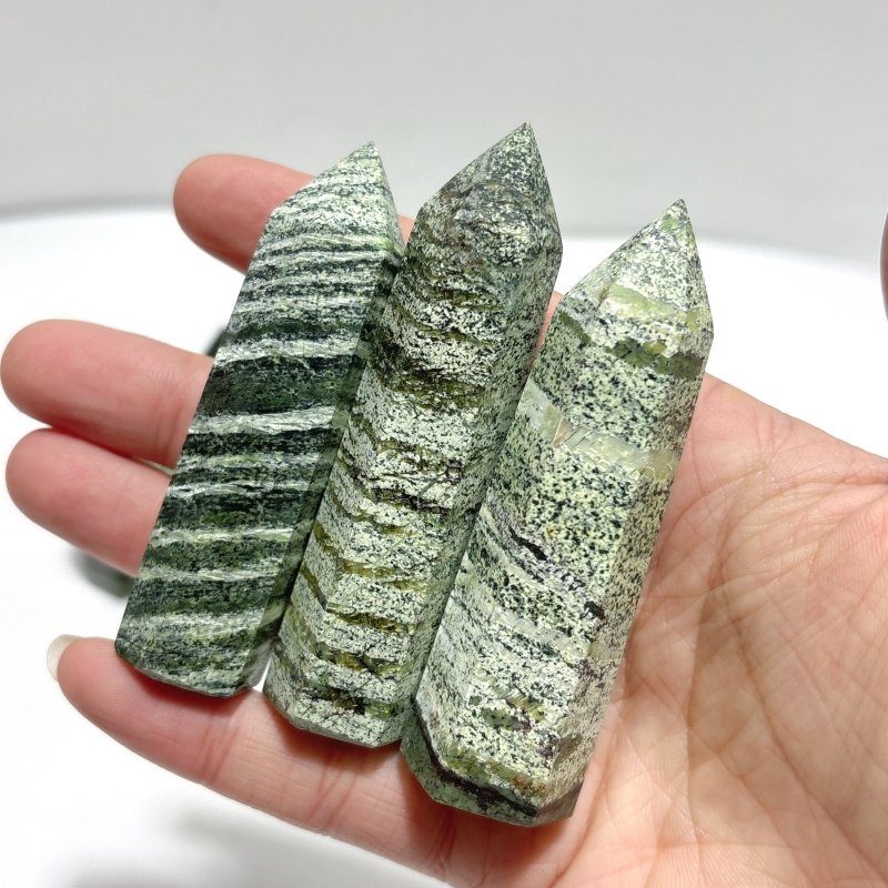 Green Zebra Stone Point Tower Wholesale - Wholesale Crystals