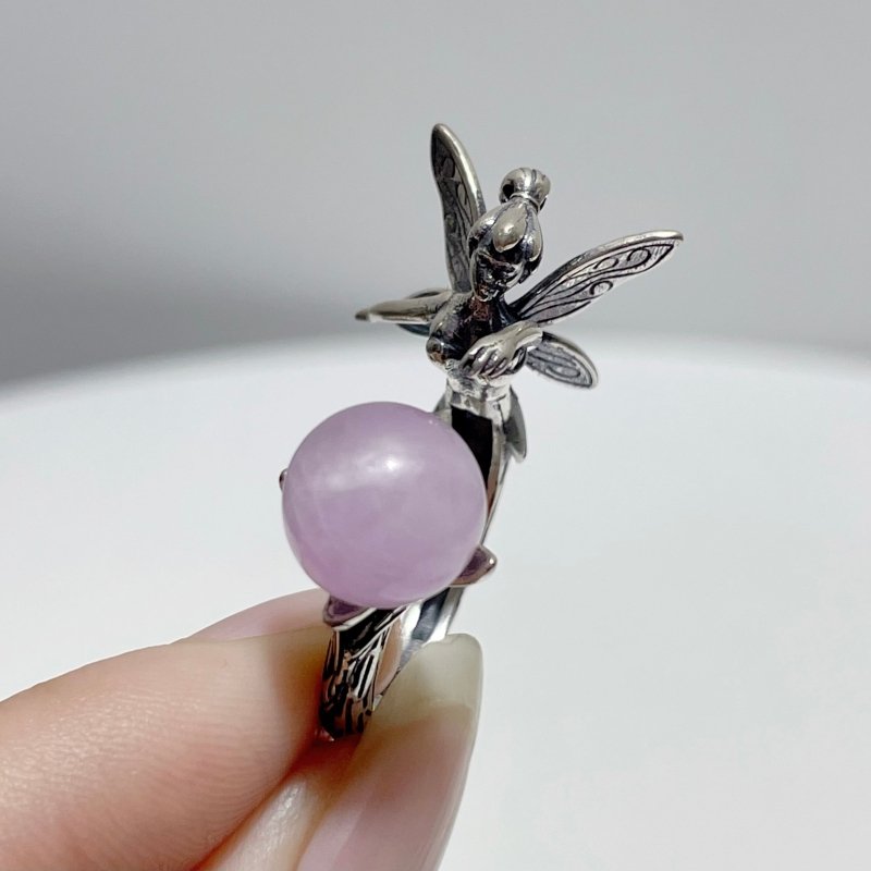 #H5 Silver Rings Flower Fairy Shape Wholesale Kunzite Garden Quartz - Wholesale Crystals